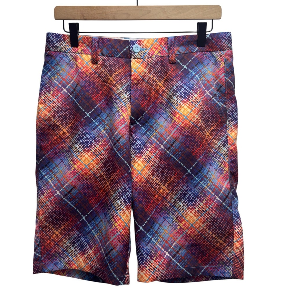 Hreski Men's Size 30 Multicolor Geometric Plaid Performance 10" Golf Shorts euc